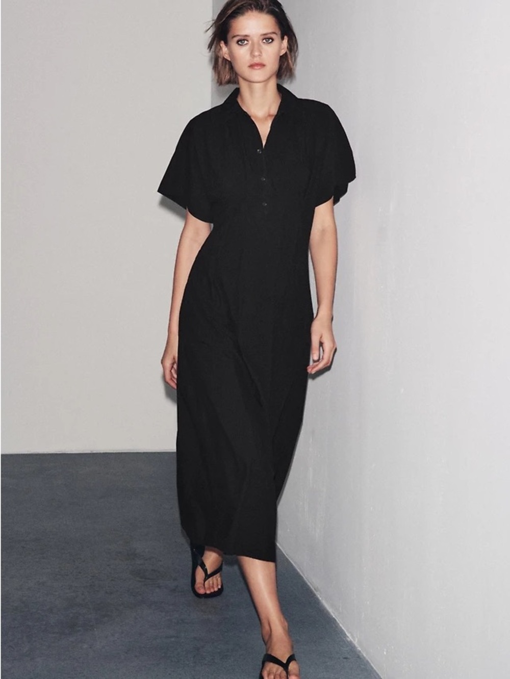 Zara ZW Collection Short Sleeve Poplin Dress Black XXL